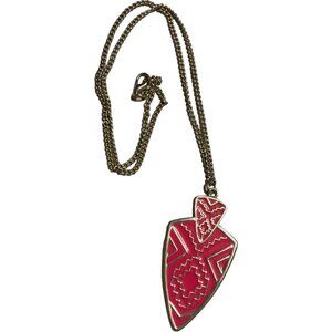 Arrowhead Pendant Necklace With Red & Silver Azteck Design
